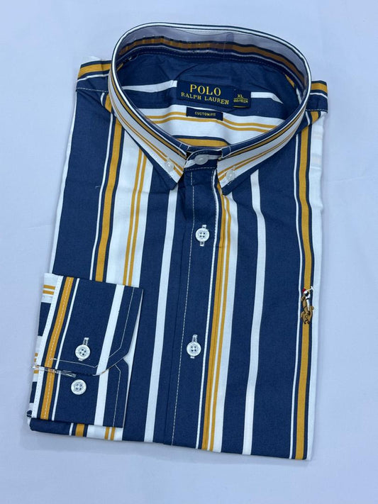 Quality Striped Shirt with Buttoned Neck