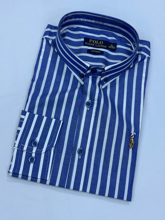 Quality Striped Shirt with Buttoned Neck