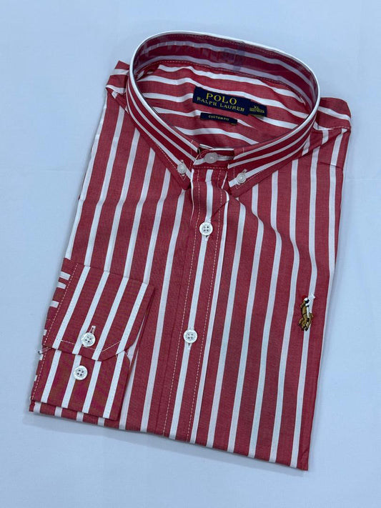 Quality stripes shirts with buttoned neck