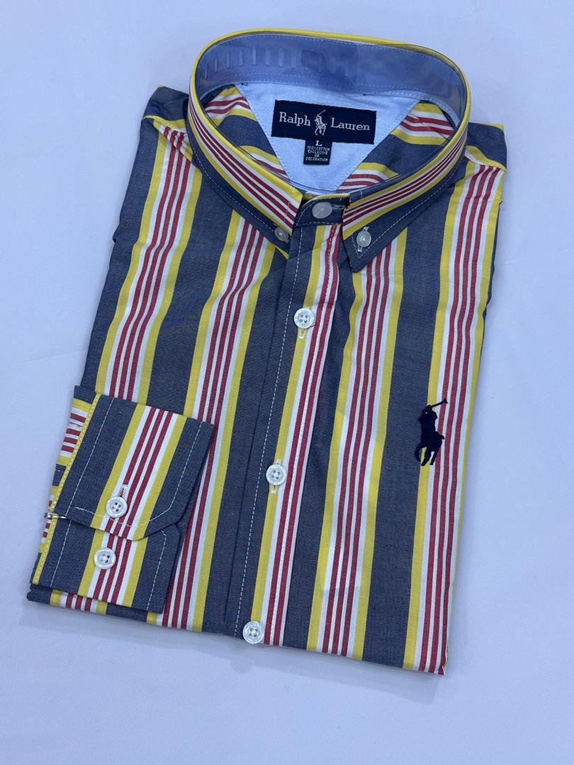 Quality stripes shirts with buttoned neck